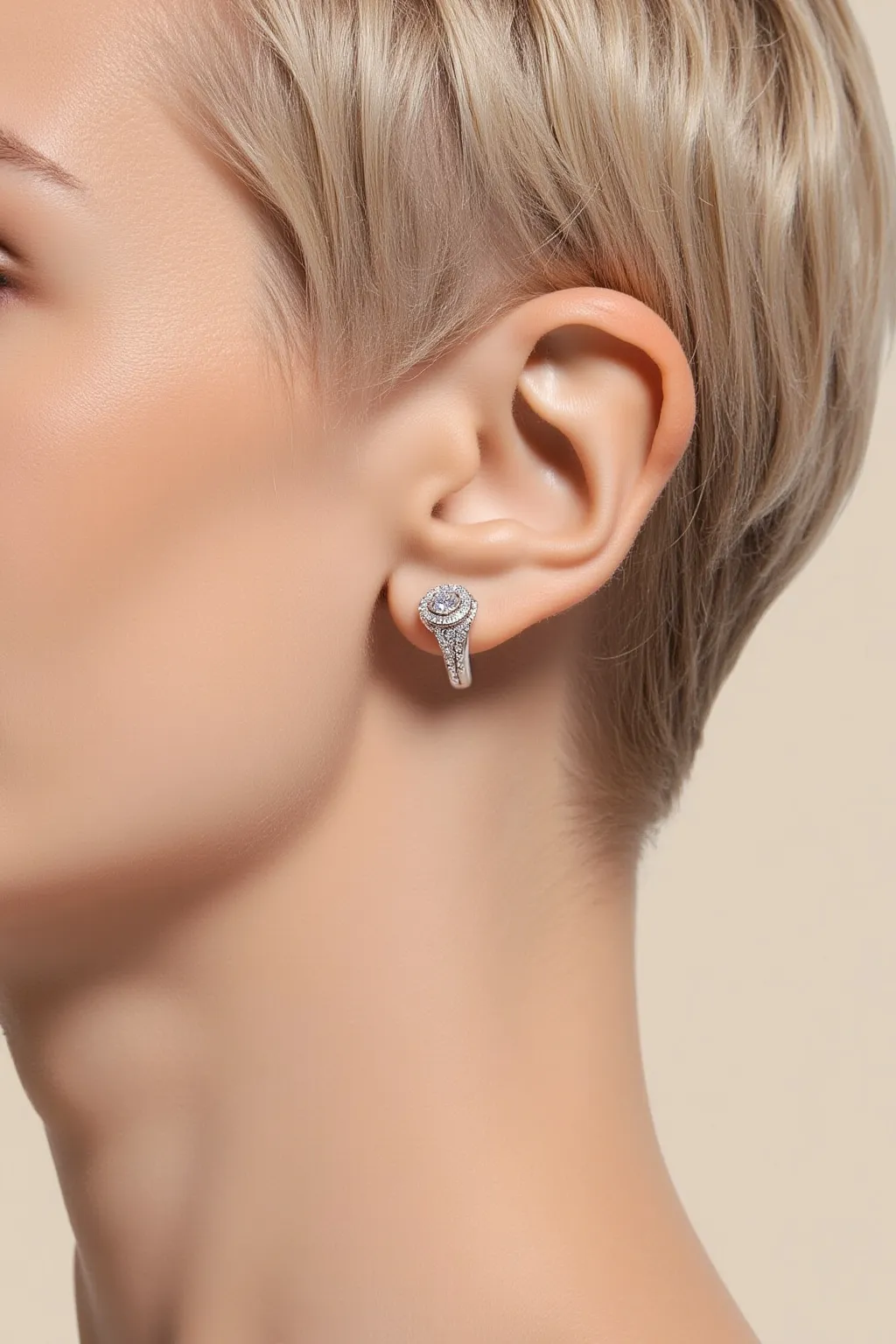 Around Diamond Silver Earrings